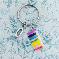 Rainbow cake keychain, cake lover gifts, cake maker gifts, foodie gifts, pastry chef gifts, baker keychain, food inspired gifts, food lovers