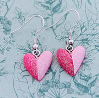 Pink heart earrings, glittery earrings, kawaii earrings, kawaii jewelry, clip on earrings, children's earrings, children's jewellery,