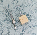 Mouse earrings, cheese earrings, mouse lover gifts, novelty earrings, pet mouse owner gifts, foodie gifts, foodie jewelry, mouse inspired