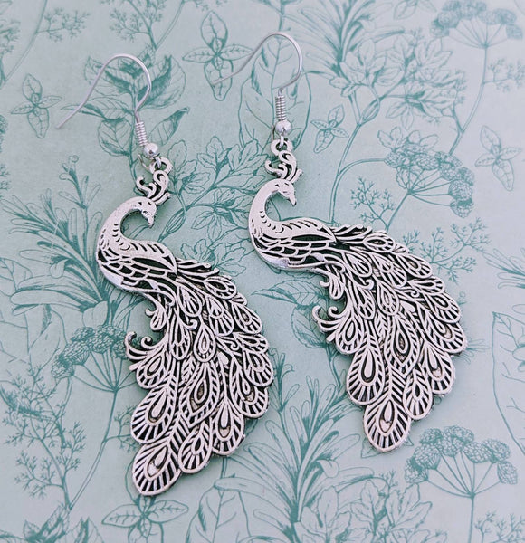 Peacock earrings, peacock jewellery, peacock lover gifts, bird earrings, statement earrings, peacock themed, bird jewellery, peacock gifts