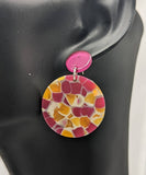Mosaic earrings, pink earrings, statement earrings, statement jewellery, party inspired earrings, retro earrings, retro jewellery,