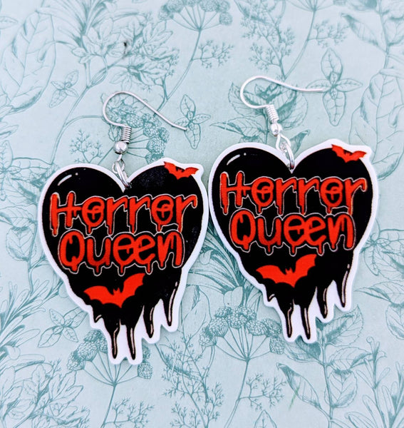 Horror queen earrings, horror lover gifts, horror film fans, horror inspired gifts, horror themed, Halloween earrings, Halloween jewelry