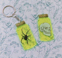 Spider Keychain, spider keyring, spider lover gifts, skull Keychain, skull lover gifts, statement Keychain, Halloween bag charm, gothic gift