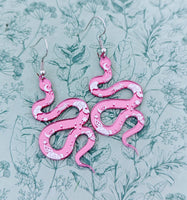 Pink snake earrings, snake jewellery, snake lover gifts, celestial earrings, celestial jewellery, celestial gifts, pagan earrings,