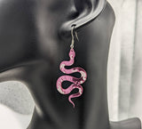 Pink snake earrings, snake jewellery, snake lover gifts, celestial earrings, celestial jewellery, celestial gifts, pagan earrings,