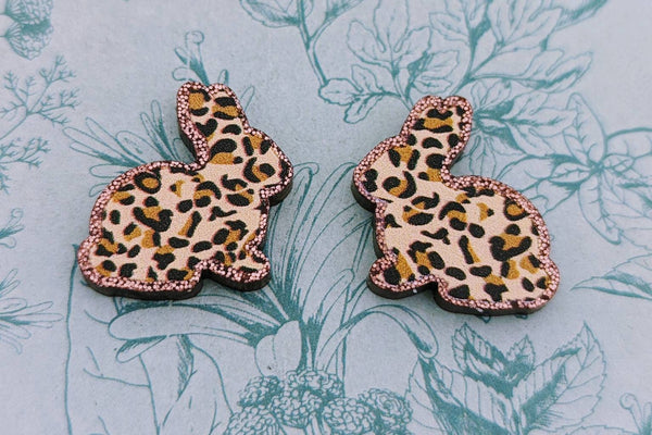 Rabbit stud earrings, leopard print earrings, rabbit lover gifts, rabbit owner gifts, rabbit jewellery, bunny earrings, teen earrings,