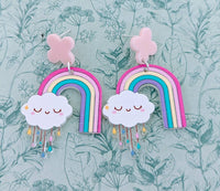 Rainbow stud earrings, statement earrings, big earrings, rainbow inspired gifts, rainbow themed gifts, kawaii earrings, kawaii jewelry,