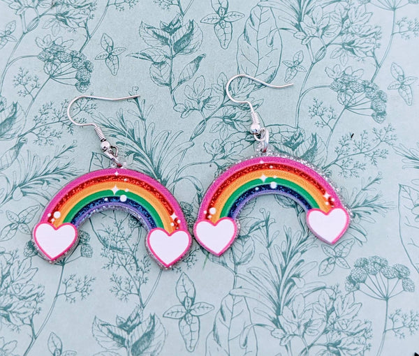 Rainbow earrings, rainbow jewellery, rainbow themed, rainbow inspired gifts, big acrylic earrings, kawaii earrings, kawaii jewelry,