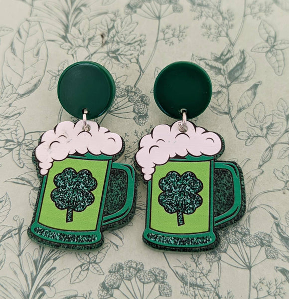 Beer earrings, st Patrick's day, st Patrick's day gifts, beer jewelry, Irish inspired, Irish themed, Irish beer gifts, beer gift, beer lover