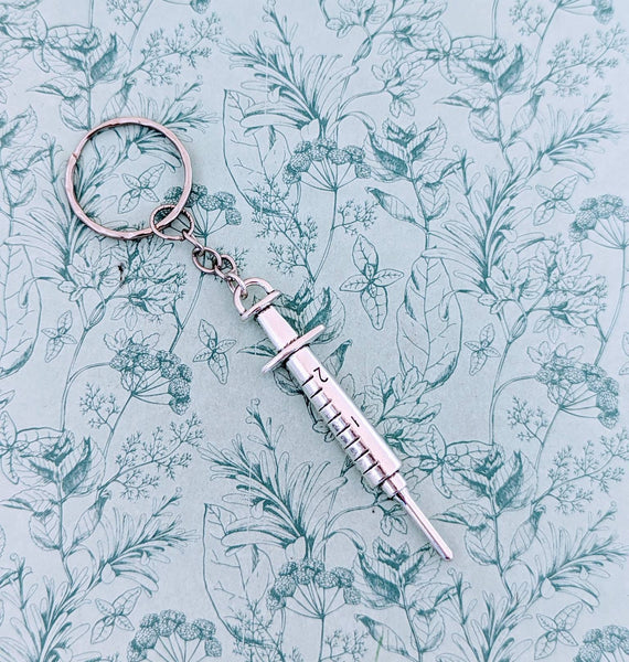 Syringe keychain, nurse gifts, nurse graduation gifts, vet nurse gifts, gifts for a nurse, Halloween bag charm, gothic bag charm, gothic fan