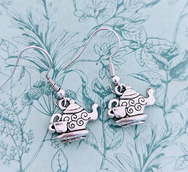 Teapot earrings, tea lover gifts, tea themed gifts, barista gifts, barista earrings, novelty earrings, novelty jewelry, kettle earrings,